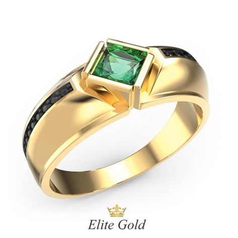 кольцо Reinar с зеленым и черными камнями