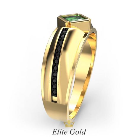 кольцо Reinar с зеленым и черными камнями