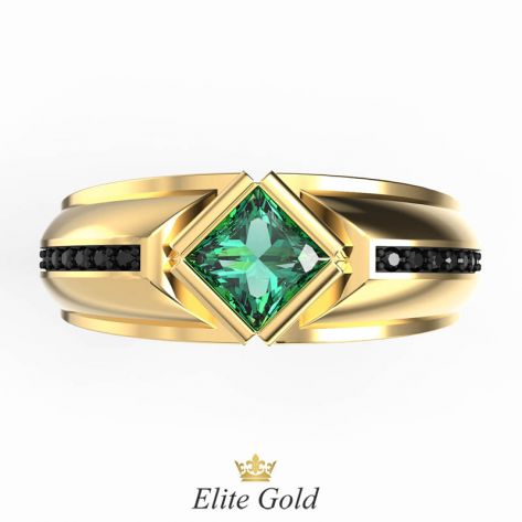кольцо Reinar с зеленым и черными камнями
