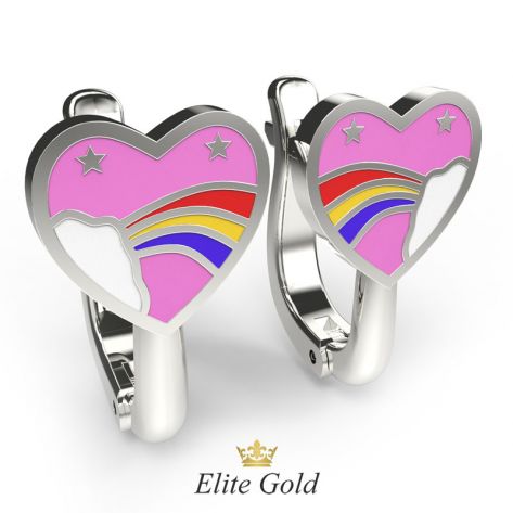 детские серьги в белом золоте с эмалью