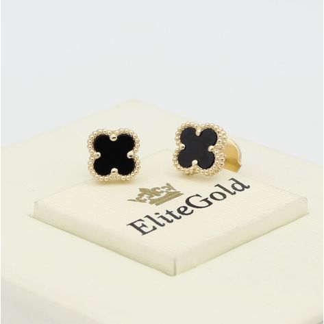 серьги Клевер с черным ониксом