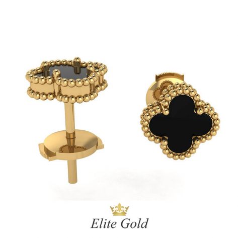 серьги Клевер с черным ониксом