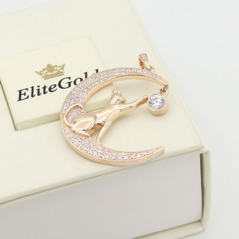 кулон Кот на луне в камнях