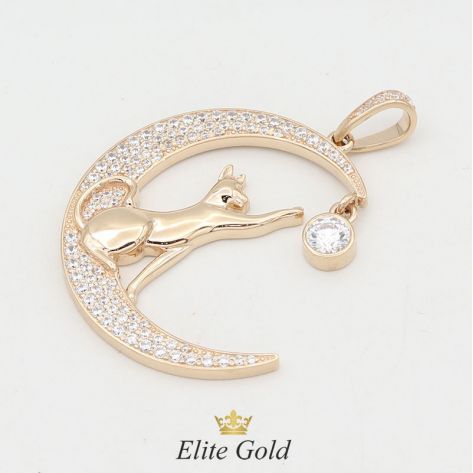 кулон Кот на луне в камнях