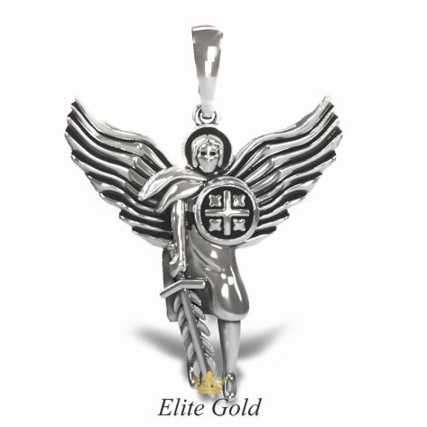 подвес с изображением архангела в белом золоте с чернением
