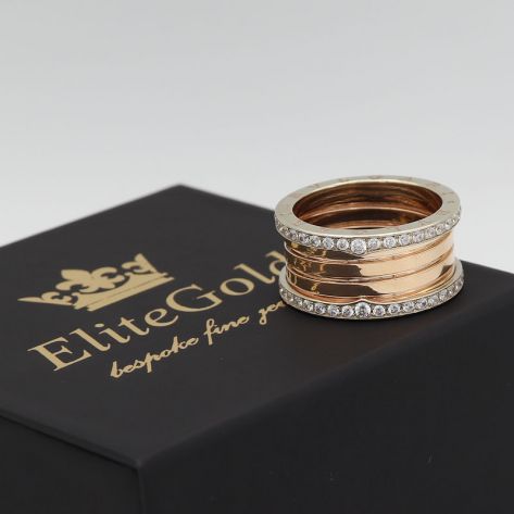 кольцо булгари с камнями по краю 4 спирали красный цвет