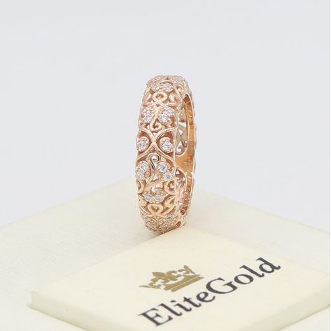 кольцо женское ажурное в красном золоте с бриллиантами