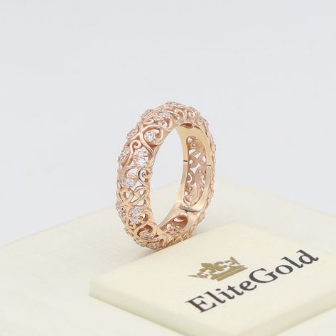 кольцо женское ажурное в красном золоте с бриллиантами