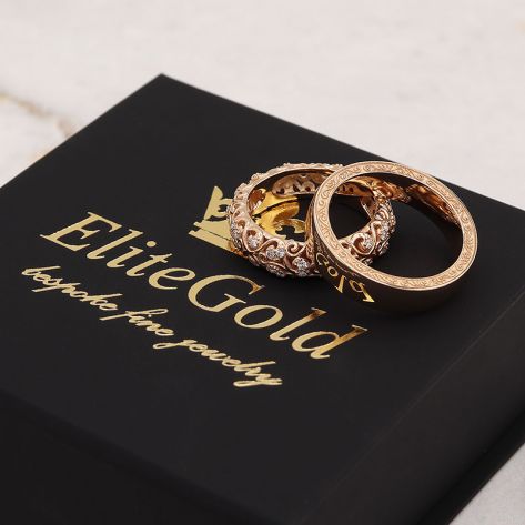 Авторские обручальные кольца Ника с нежными ажурными узорами и камнями