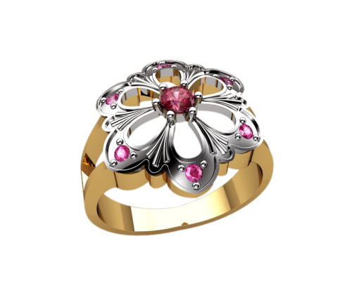 женское кольцо в виде цветочка с сиреневыми камнями