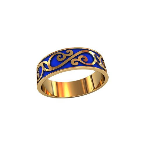 кольцо в красном золоте с синей эмалью