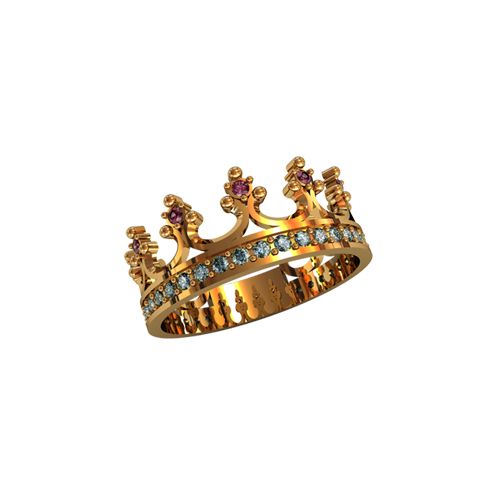 кольцо корона с камнями в коронках и по ободку