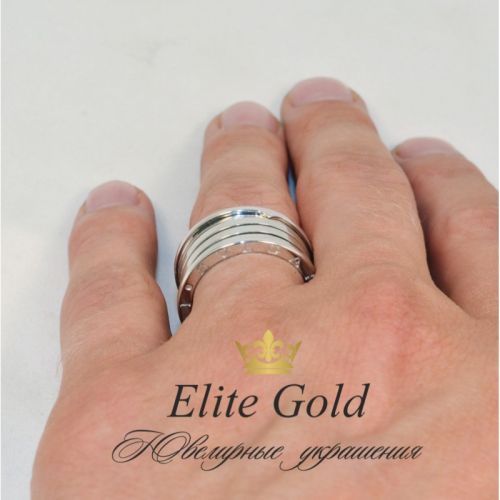 кольцо булгари реплика в белом золоте 4 спирали без камней реальное на пальце