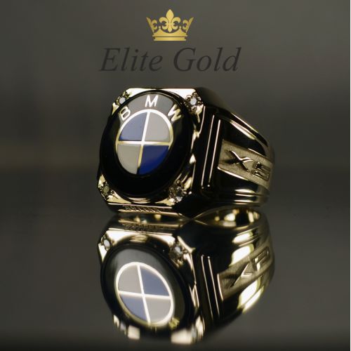 кольцо bmw x5 с эмалью и камнями  в белом золоте