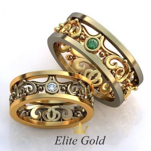 Авторские ажурные обручальные кольца в комбинированном золоте