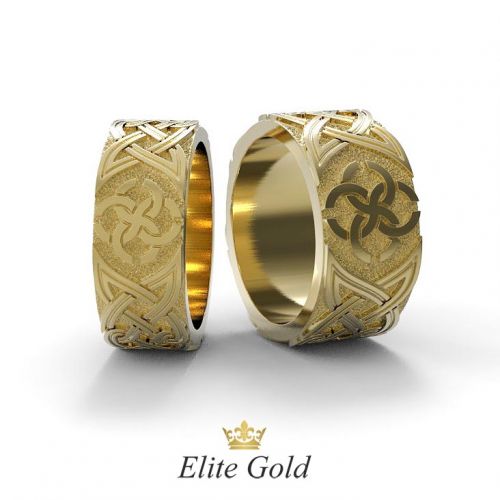 обручальные кольца с орнаментом Свадебник в лимонном золоте