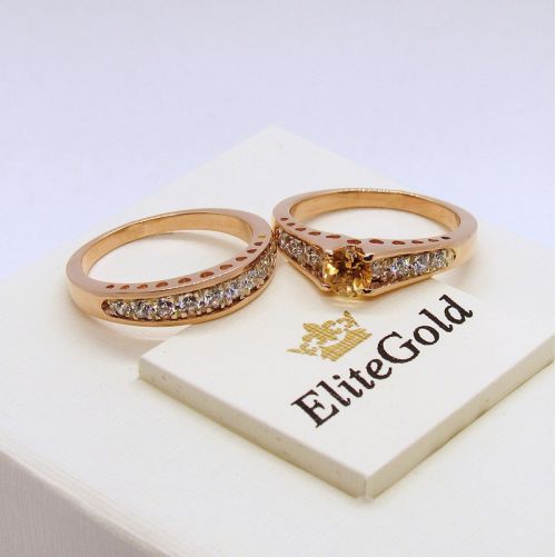 двойное кольцо сет для невесты в красном золоте