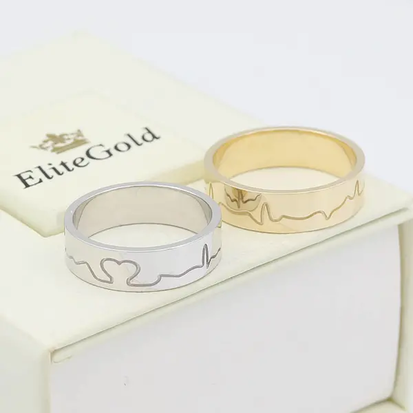 Author's Heartbeat wedding rings with embossed engraving on the outside, 3 image