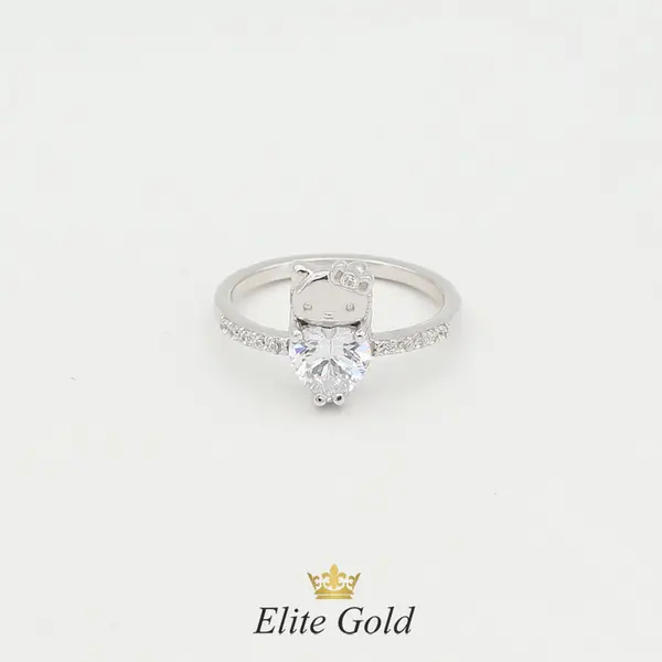Bespoke Hello Kitty ring with heart shaped gemstone