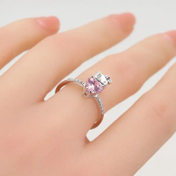 Bespoke Hello Kitty ring with heart shaped gemstone, 4 image