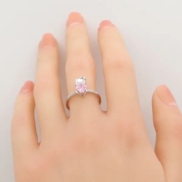 Bespoke Hello Kitty ring with heart shaped gemstone, 5 image