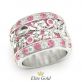 кольцо с цветами, розовой эмалью, розовыми и белыми камнями