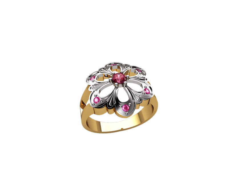 женское кольцо в виде цветочка с сиреневыми камнями