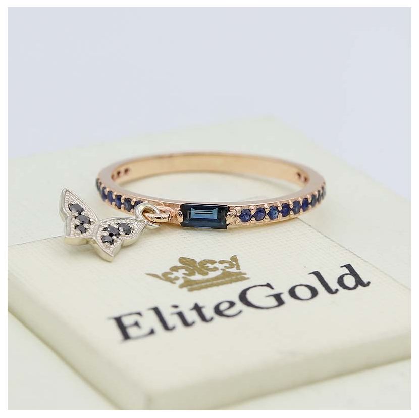 дизайнерское тонкое кольцо Malibu light с синими и черными камнями