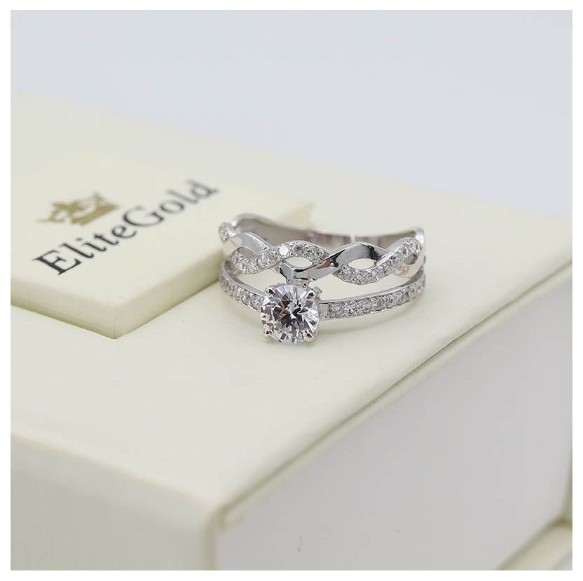 Дизайнерское сдвоенное кольцо Sierra с россыпью камней по ободку