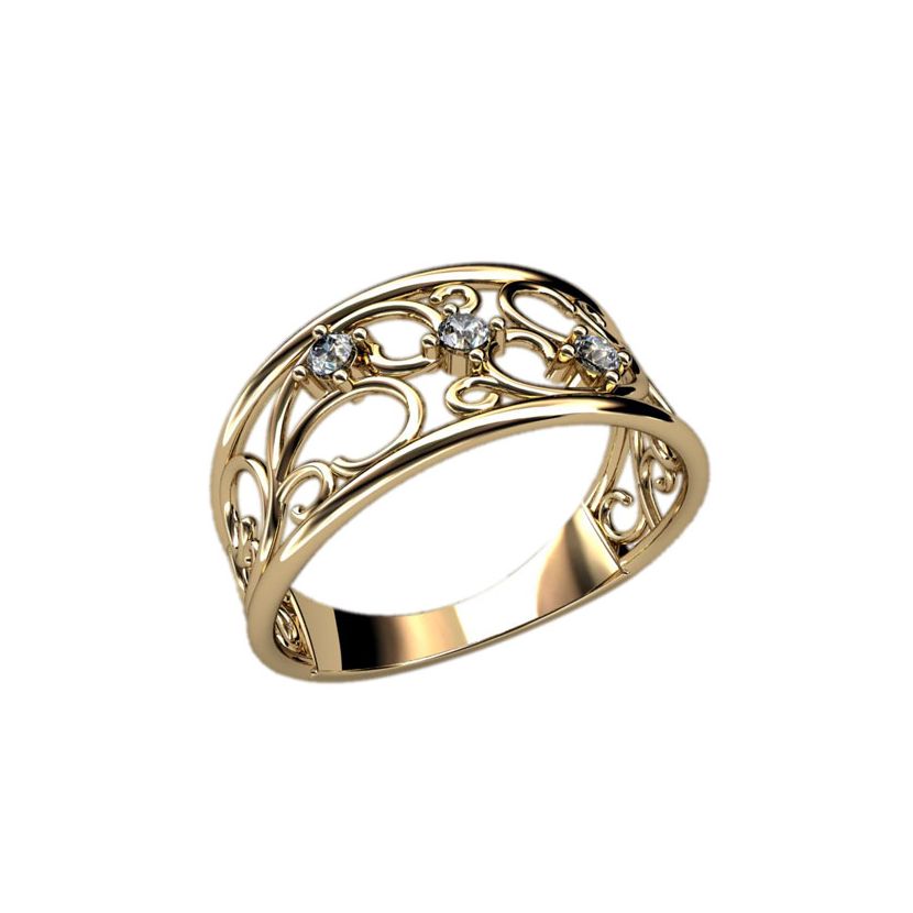 Женское дизайн кольцо с узорами и тремя камнями