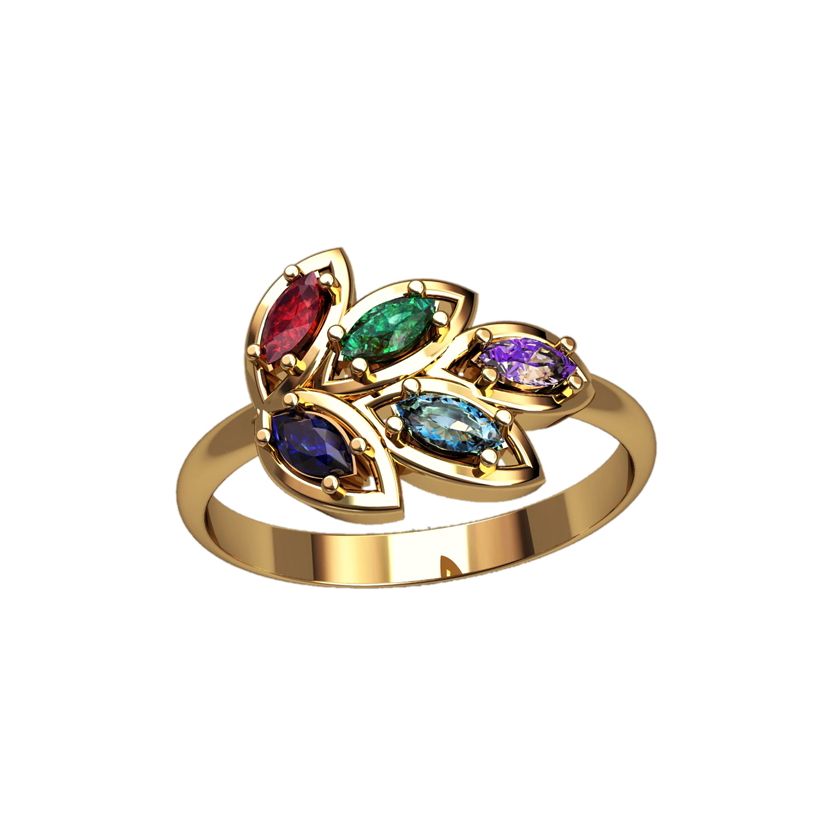 Женское кольцо в виде лепестков, с камнями