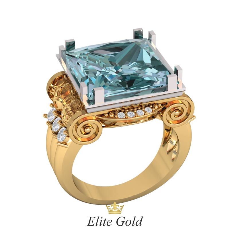 мужской перстень в красном золоте с голубым камнем