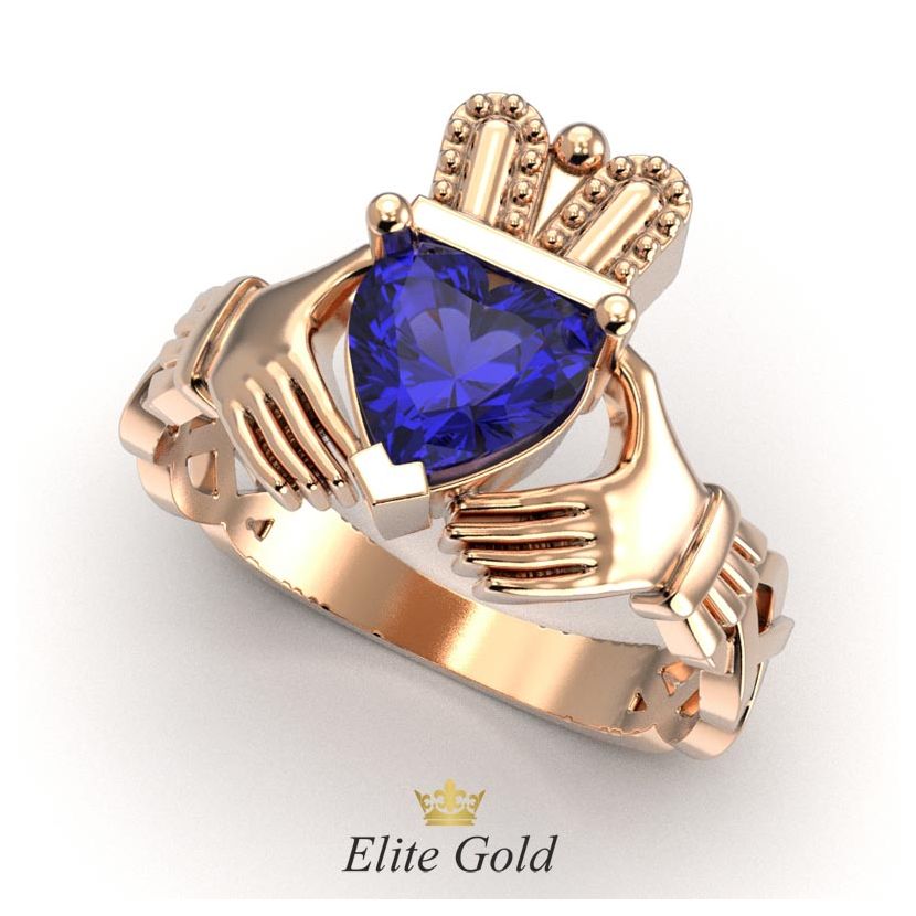 кладдахское кольцо для помолвки с синим камнем в красном золоте