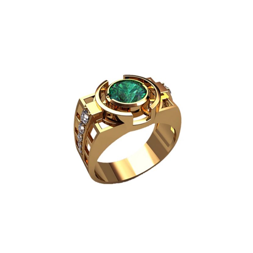 перстень Manifest с крупным зеленым камнем в центре