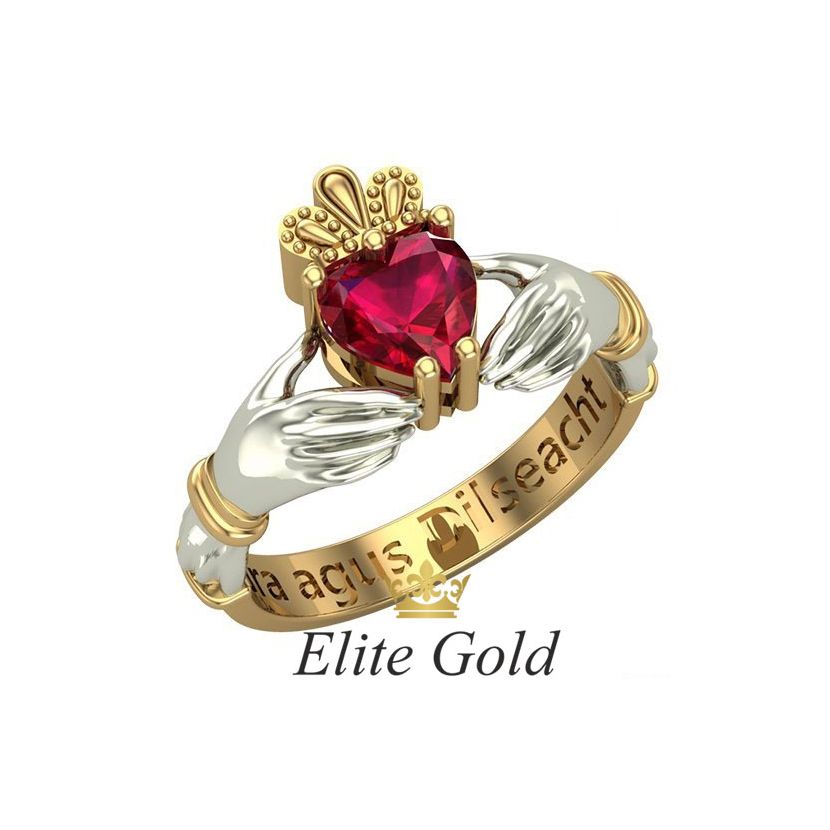 ирландское кольцо в двух цветах золота с камнем