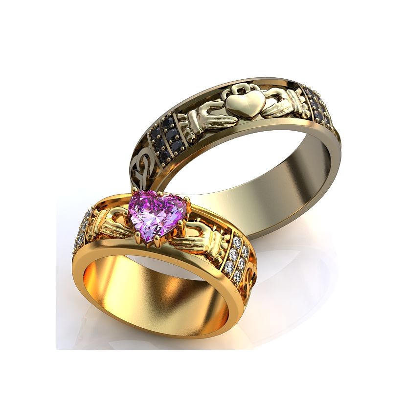 обручальные кладдахские кольца с камнем в женском