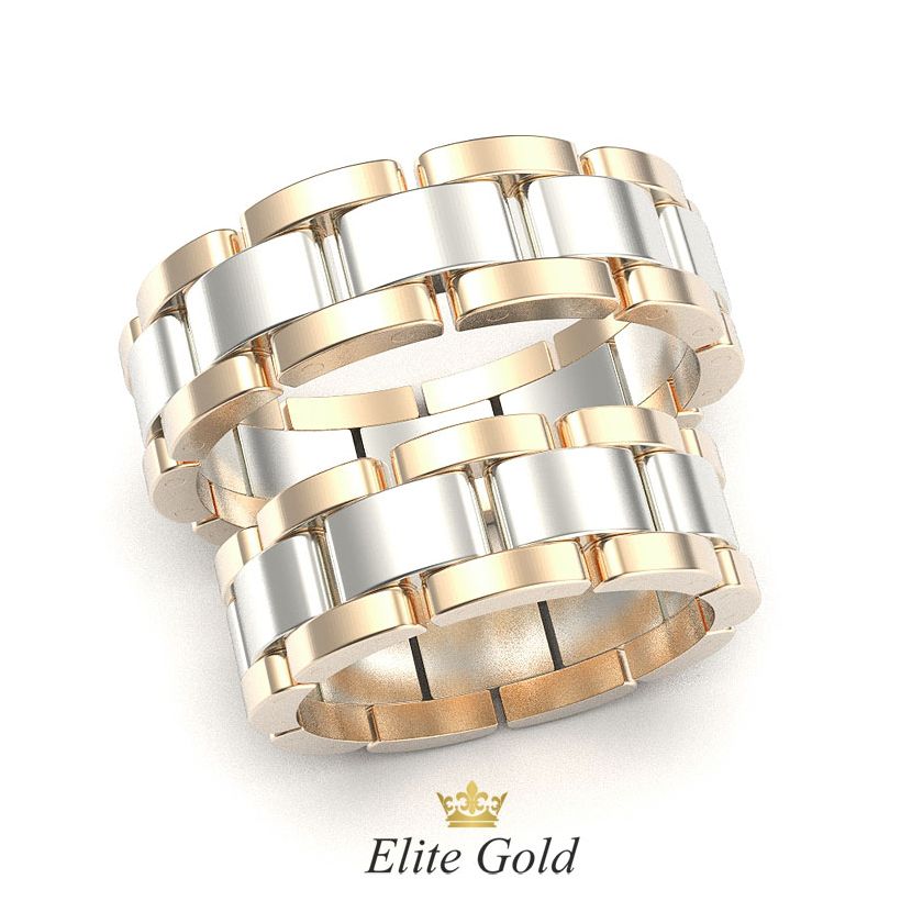 кольца в виде цепи в двух цветах золота
