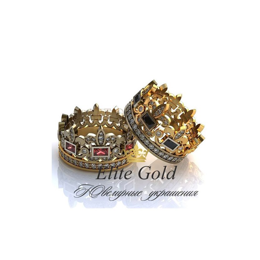 Авторские обручальные кольца-короны Queen усыпанные камнями
