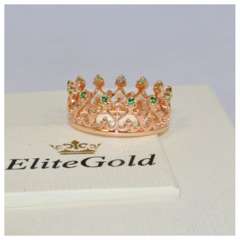 кольцо корона в красном золоте с изумрудами