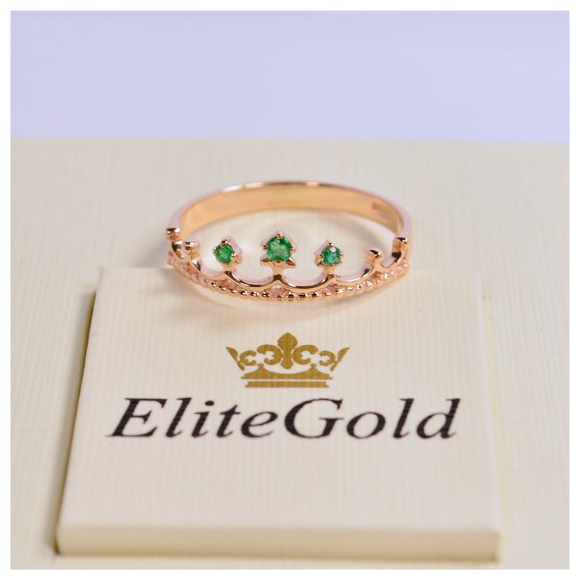 недорогое кольцо корона с зелеными камнями