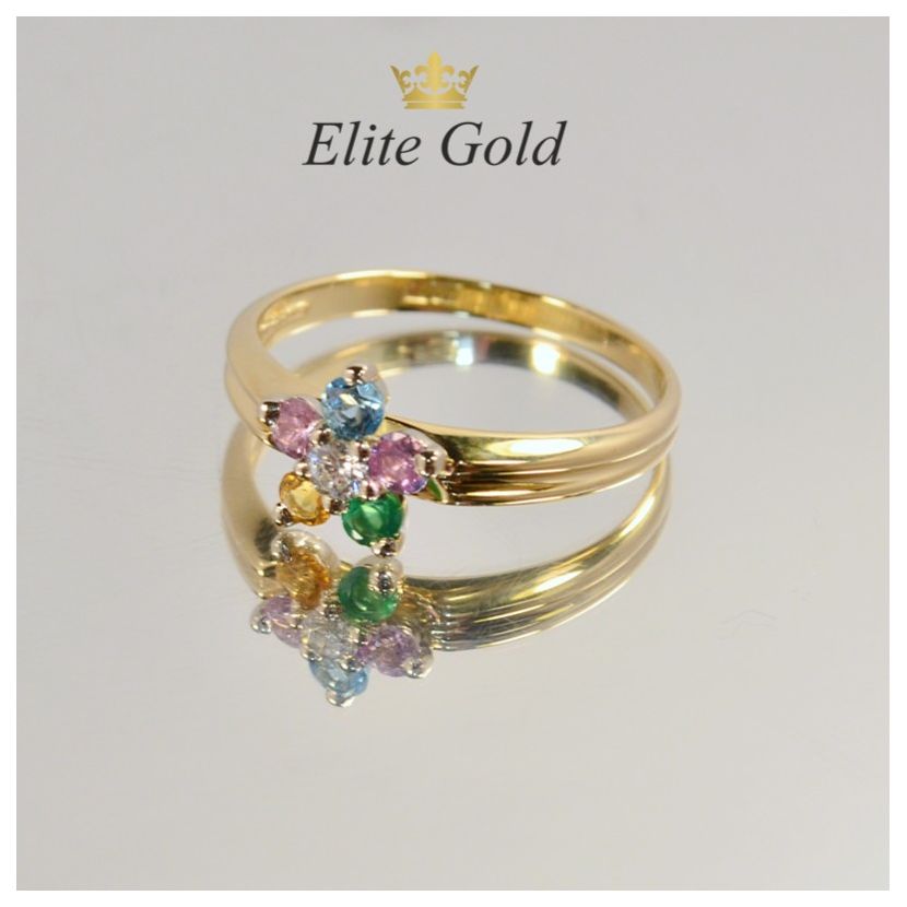 женское кольцо в форме цветка с разноцветными камнями