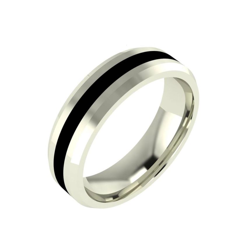 мужское кольцо с полосой эмали по центру