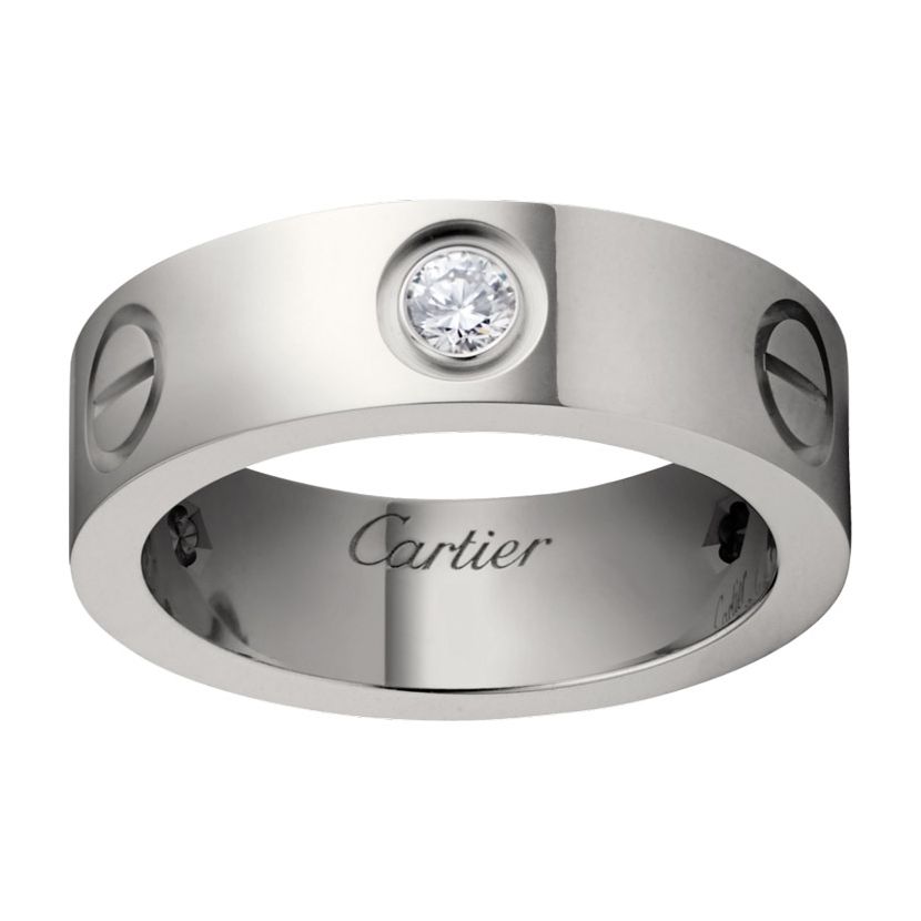 ​Кольцо в стиле Cartier Love Classic с тремя камнями по ободку в белом золоте