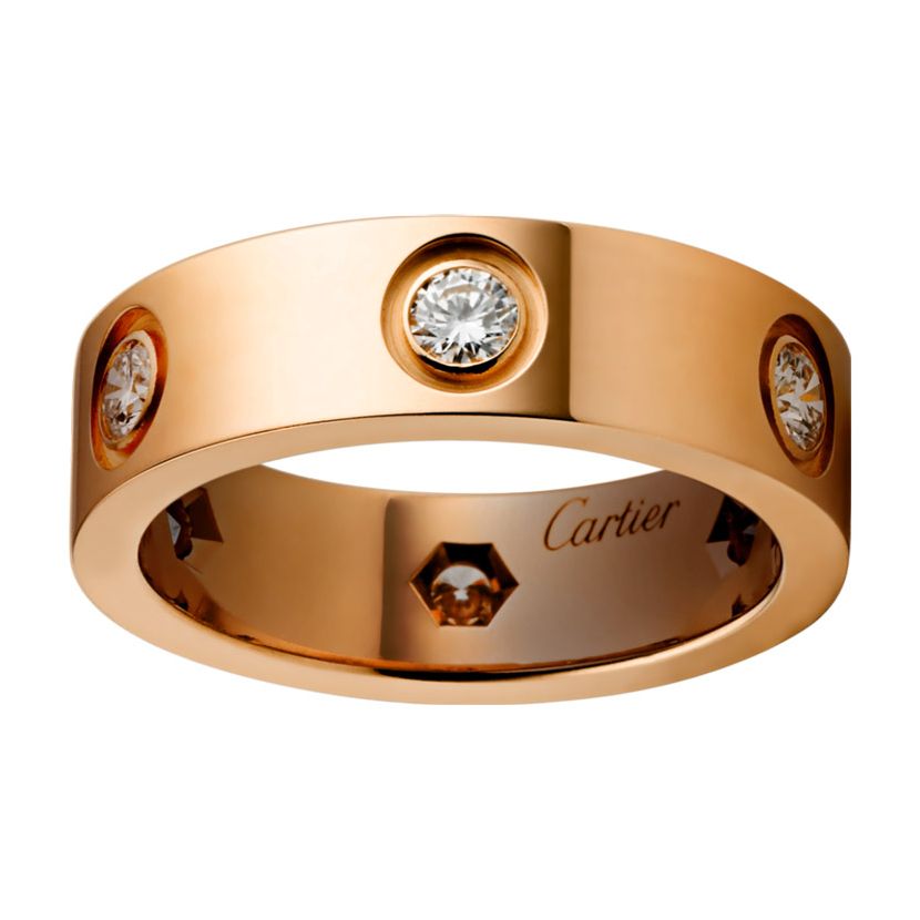 Кольцо в стиле Cartier Love с 6 камнями в красном золоте
