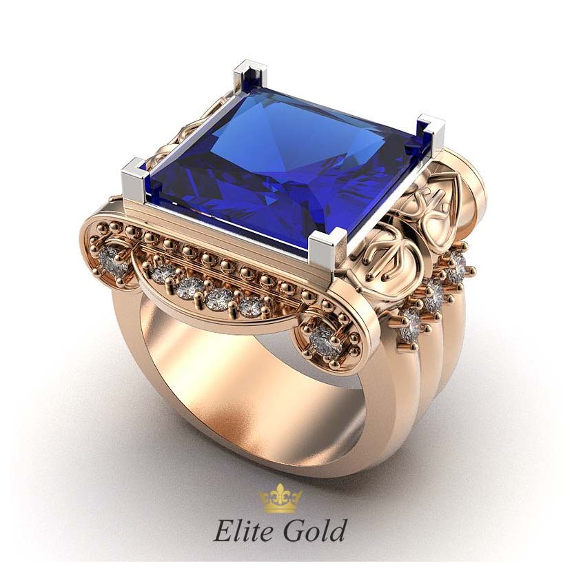 мужской массивный перстень с синим камнем