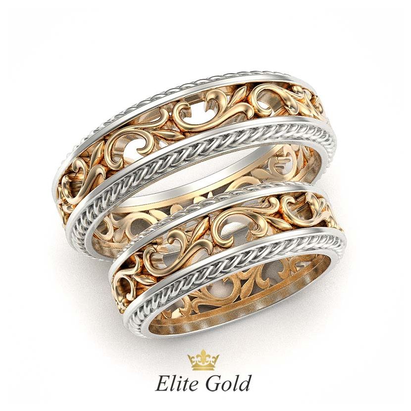 кольца Floral Fantasy в классическом золоте с белыми ободками