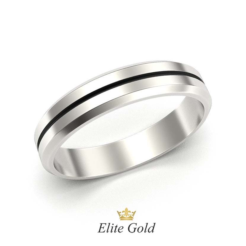 кольцо Minimalist в белом золоте с черной полосой и скошенными краями