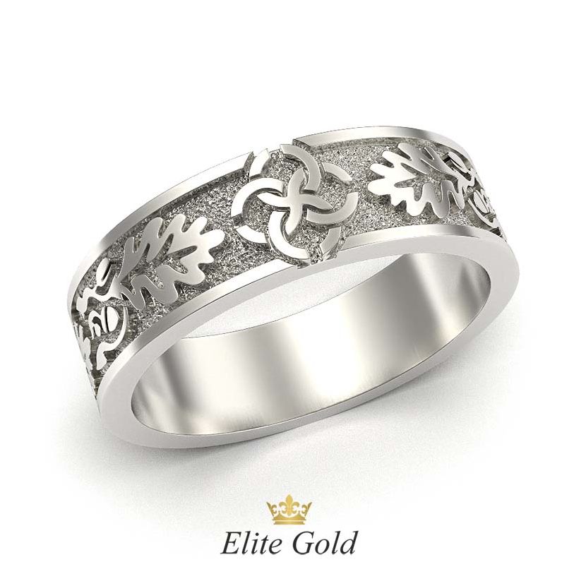 кольцо с орнаментом свадебник в белом золоте без камней
