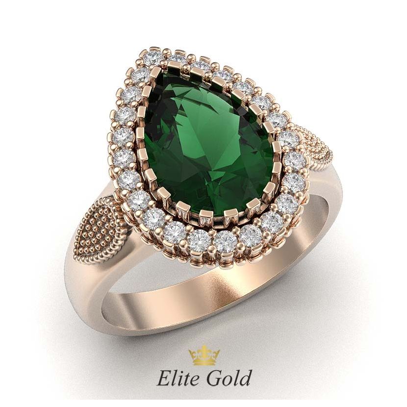 кольцо Hurrem в красном золоте с зеленым камнем в центре