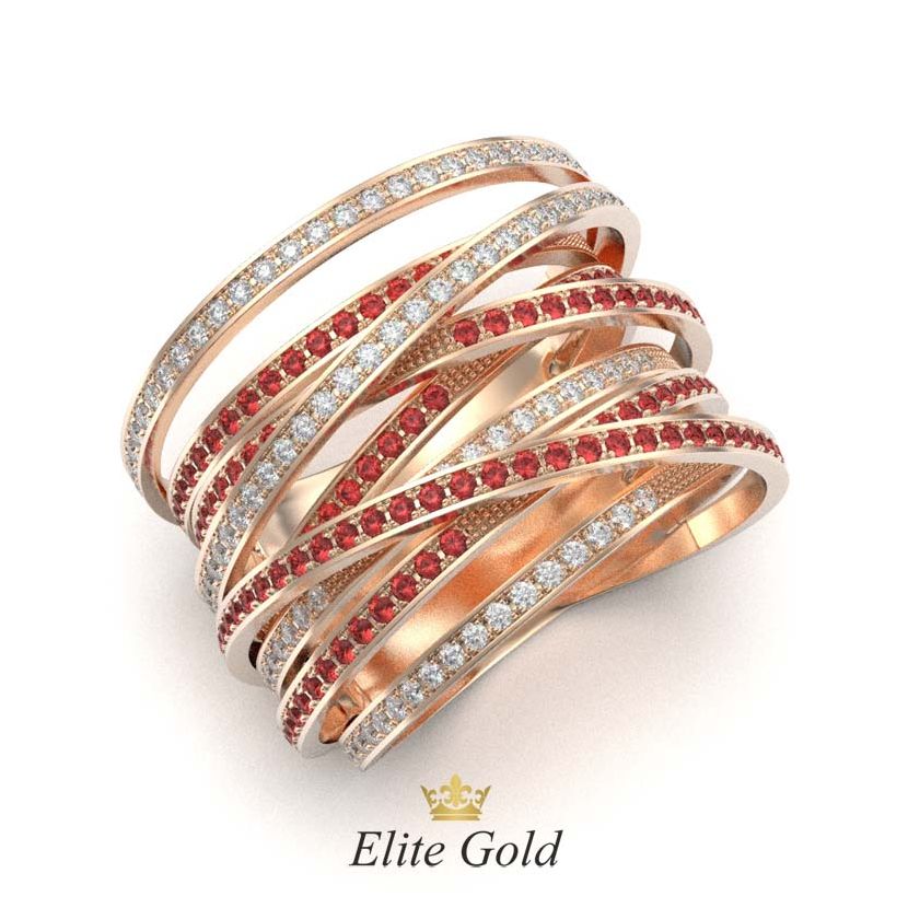 кольцо Caprice в красном золоте с белыми и красными камнями